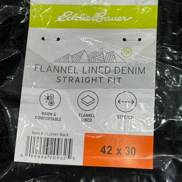 Men's Eddie Bauer 42 x 30 Pants Jeans Denim Black Flannel Warm Straight NWT - Picture 15 of 16